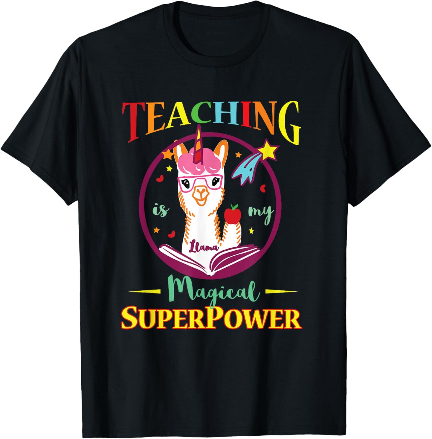 Teaching Is Magical Superpower Llama Teacher Men Women T-Shirt - T-Shirt | Black