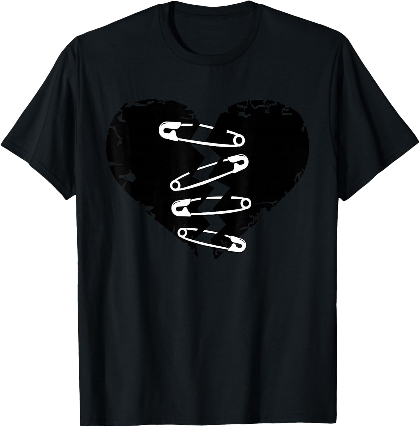 Dark Broken Heart and Safety Pins for T-Shirt - T-Shirt | Black