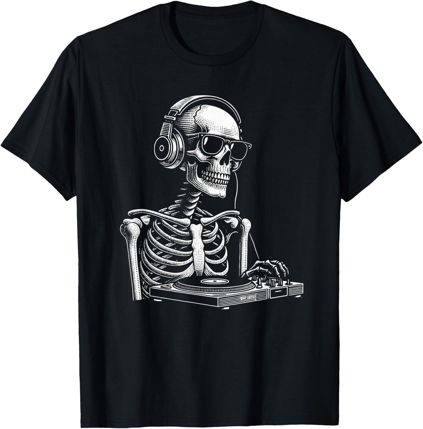 Skeleton DJ Lazy Halloween Costume Headphones Disc Jockey T-Shirt - T-Shirt | Black