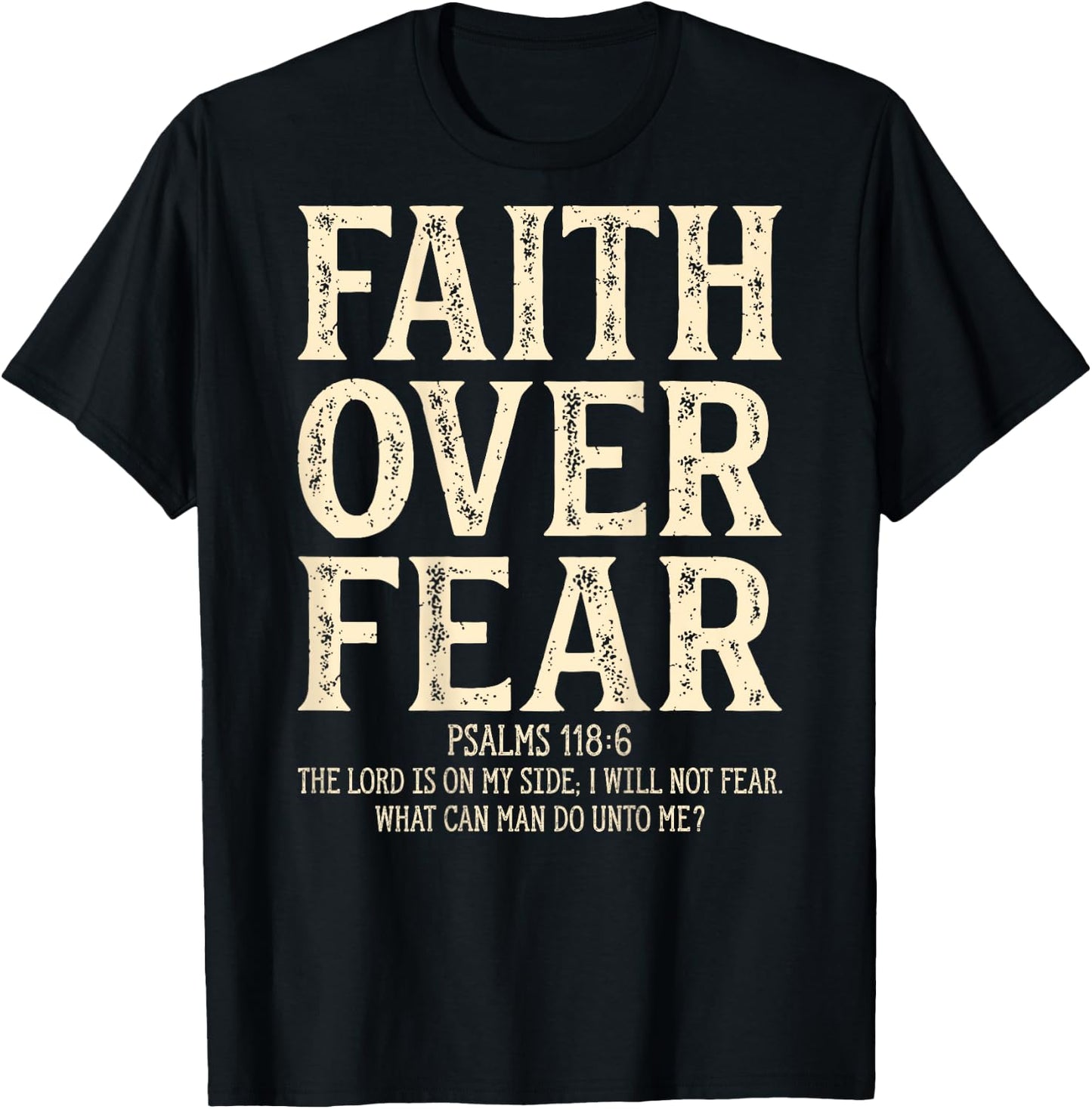 Vintage Retro by 4Do Limited Adult - Black - Small - Short Sleeve - Letter Print - Religion - Vintage - Multi-age, Multi-gender - Faith Over Fear Christian On Back T-Shirt - T-Shirt | Black