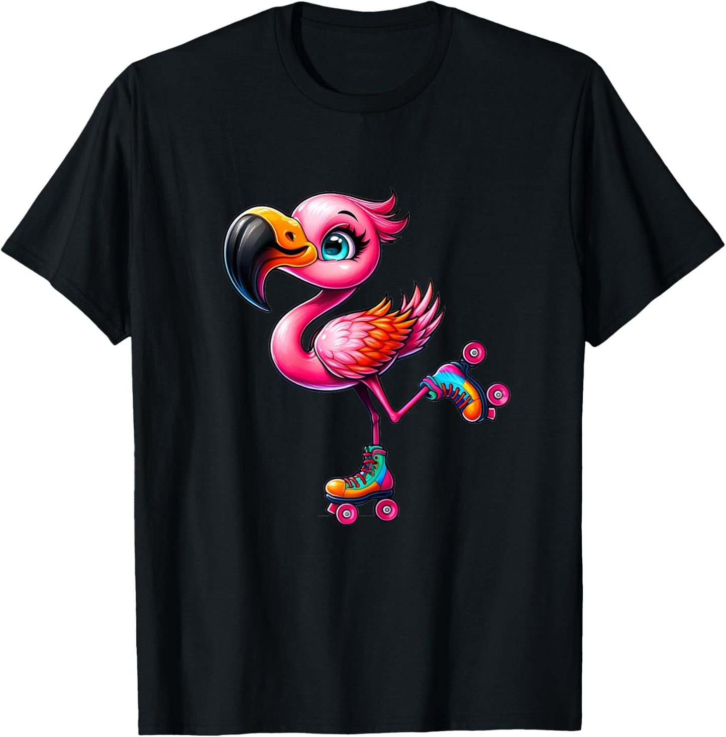 Flamingo Roller Skates Funny Roller Skates Design for Girls T-Shirt - T-Shirt | Black