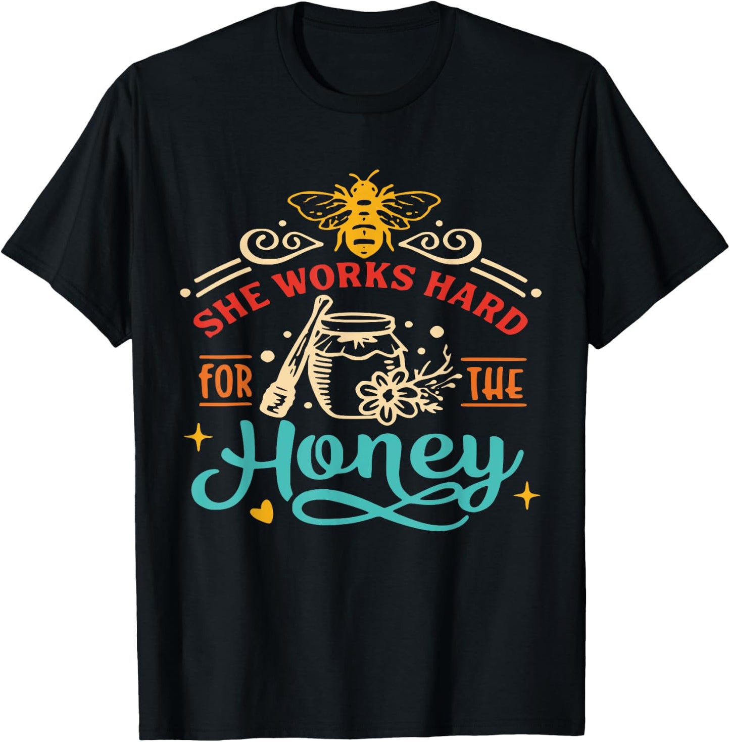 She Works Hard For The Honey Beekeeper Beehive Bee Organic T-Shirt - T-Shirt | Black