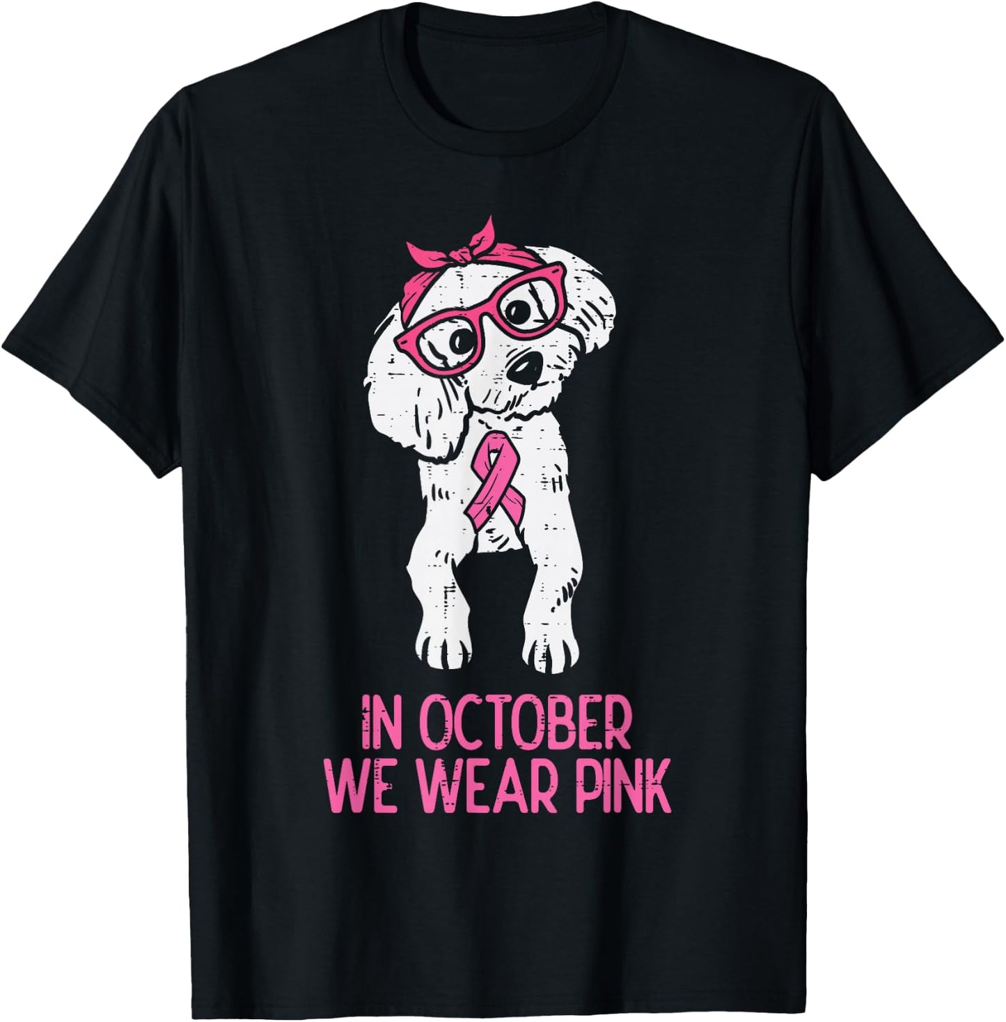 In October We Wear Pink Poodle Dog Breast Cancer Awareness T-Shirt - T-Shirt | Black