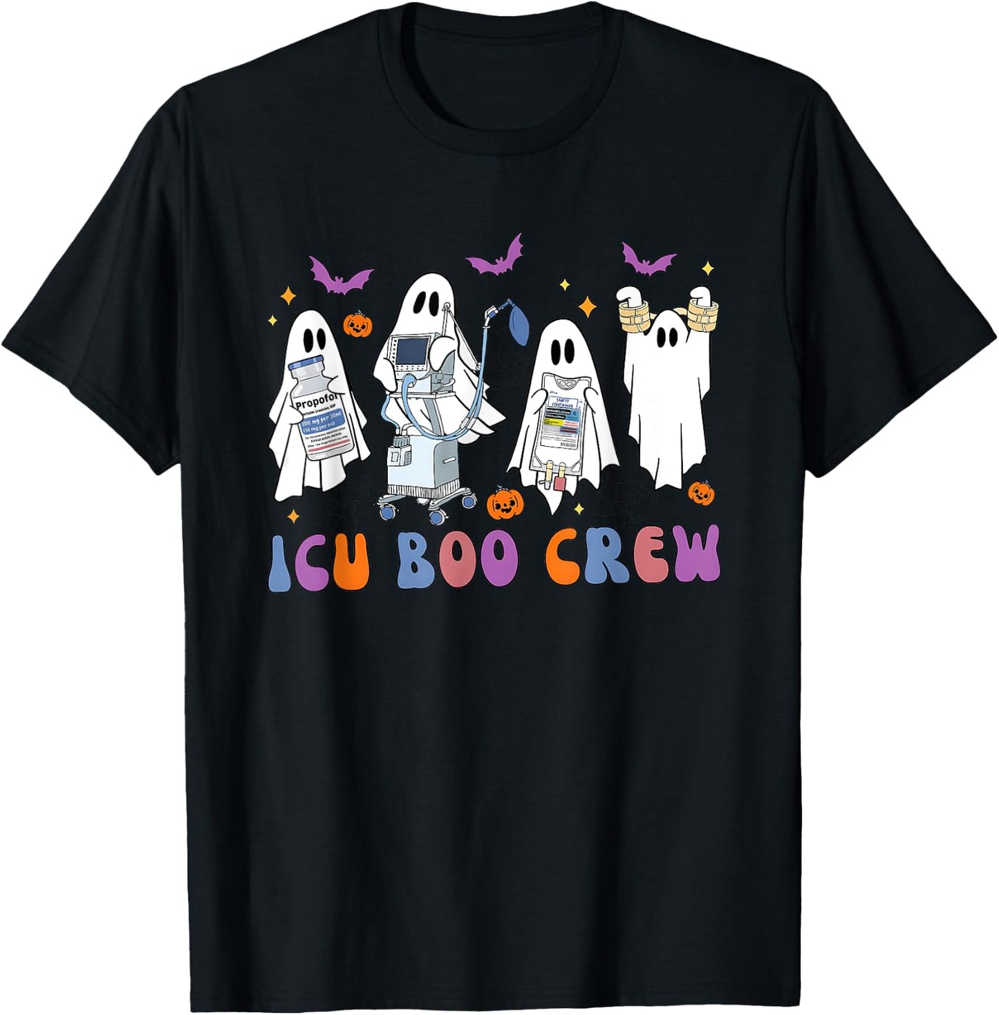 Halloween Icu Nurse Retro Icu Boo Crew Boo Ghosts Cropped T-Shirt - T-Shirt | Black