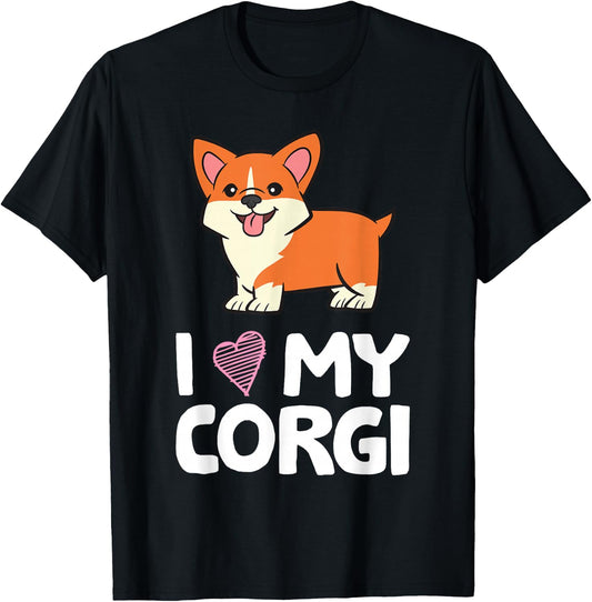 I Love My Corgi Dog Funny Welsh Corgi Owner T-Shirt - T-Shirt | Black