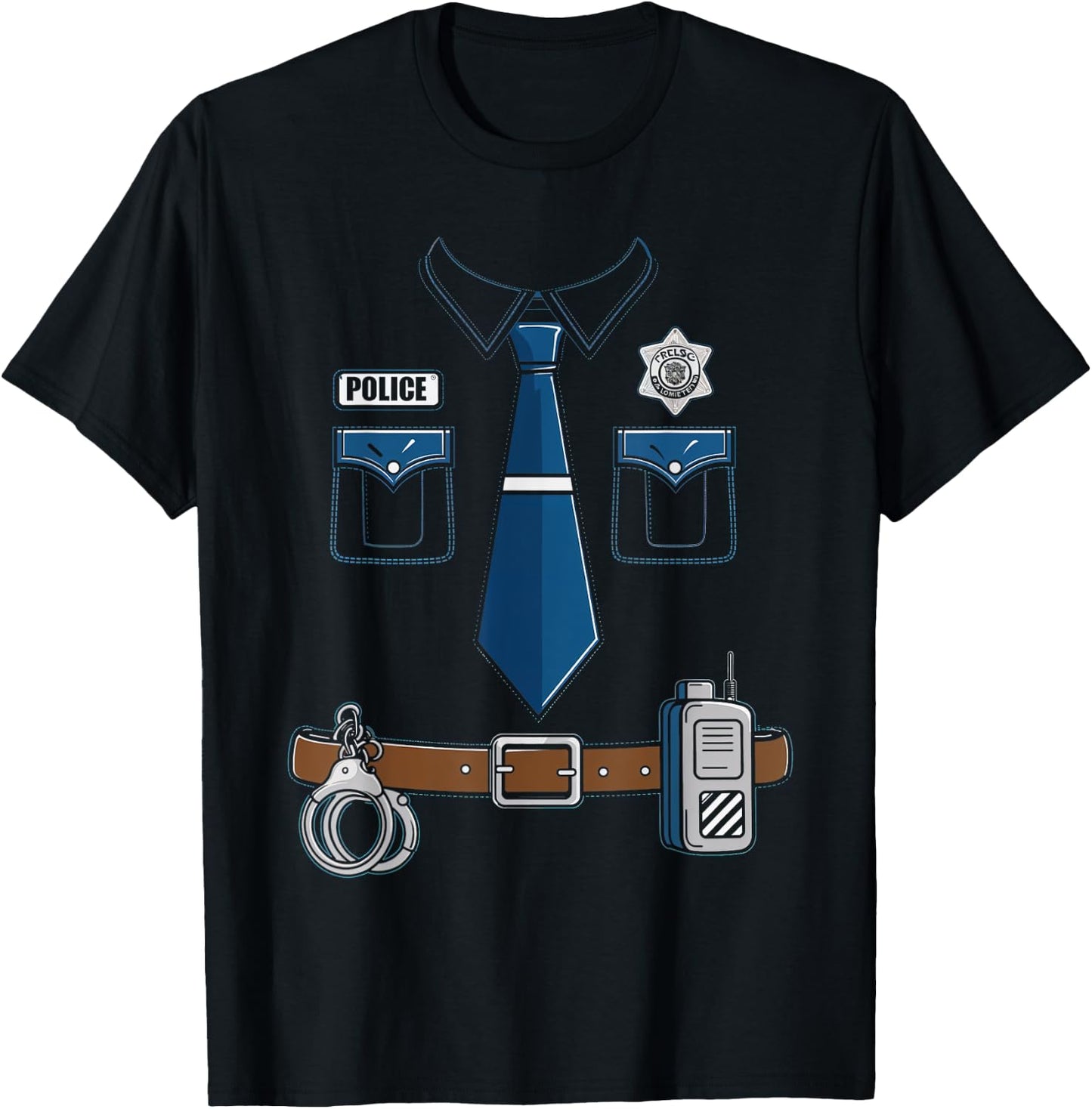 Police Costume Cop Uniform Officer Outfit Halloween T-Shirt - T-Shirt | Black