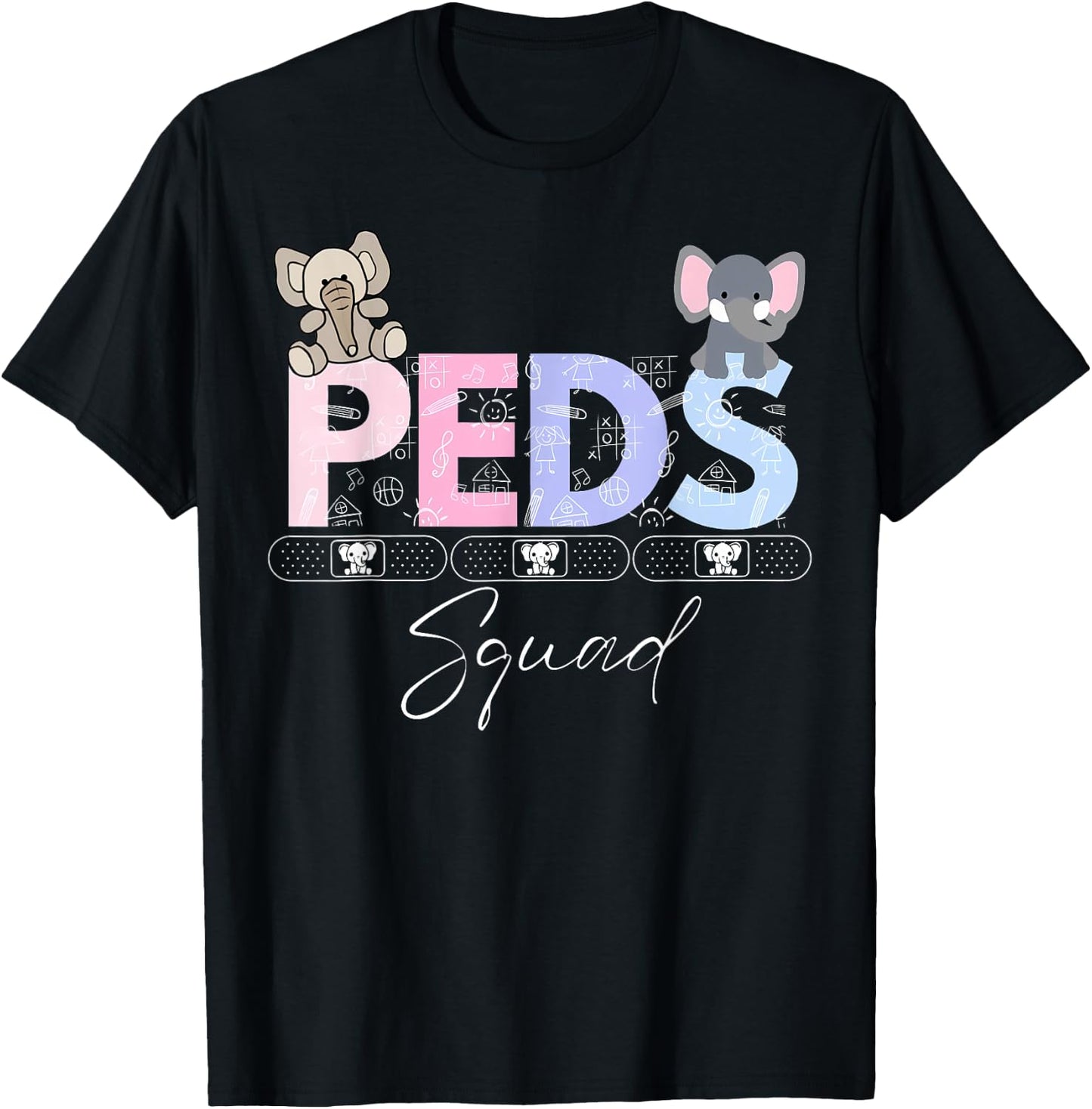 Cute Peds Squad Nurse Elephant Pediatric Graduation T-Shirt - T-Shirt | Black