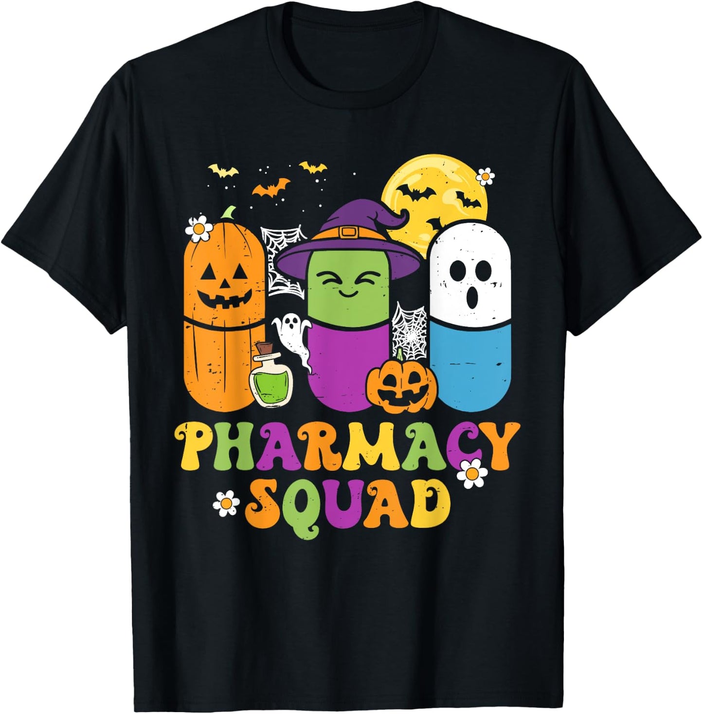 Groovy Halloween Pharmacy Squad PIlls Costume Pharmacist T-Shirt - T-Shirt | Black
