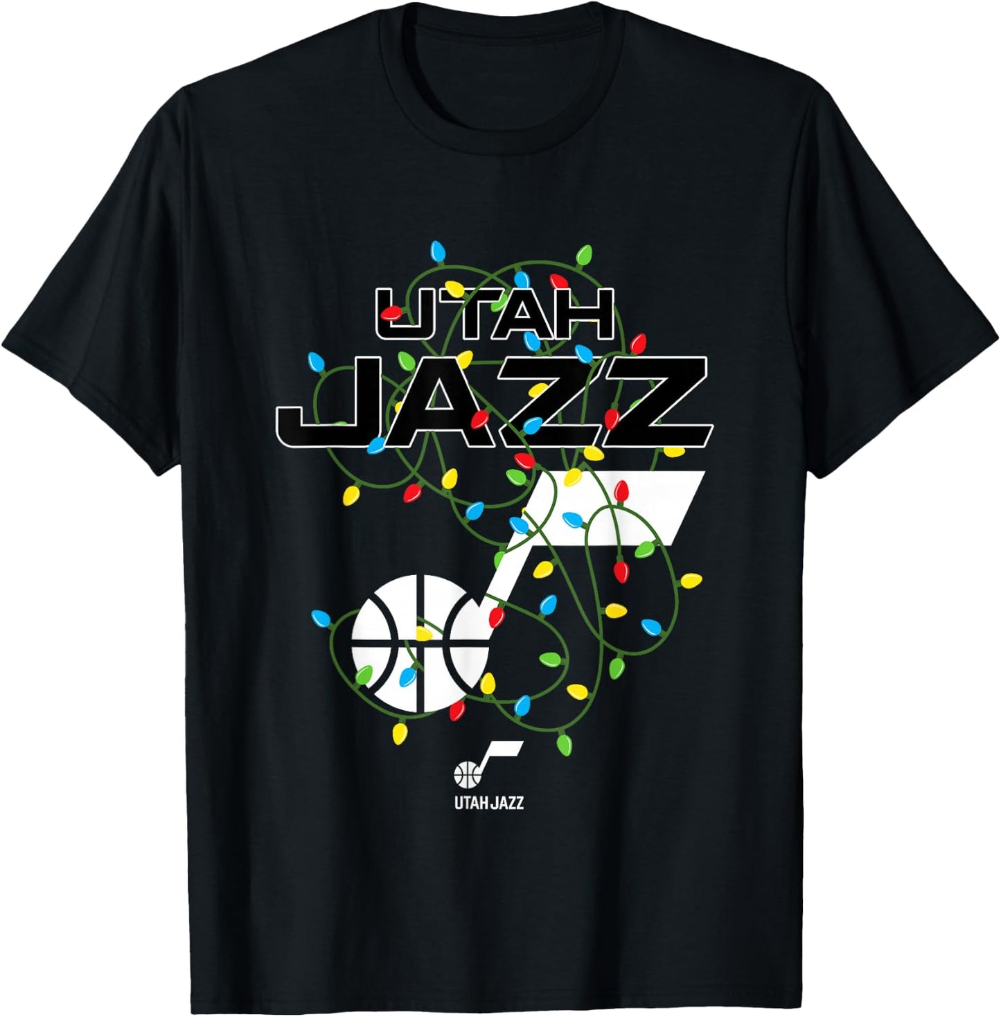 NBA Utah Jazz Christmas Lights Holiday Logo T-Shirt - T-Shirt | Black