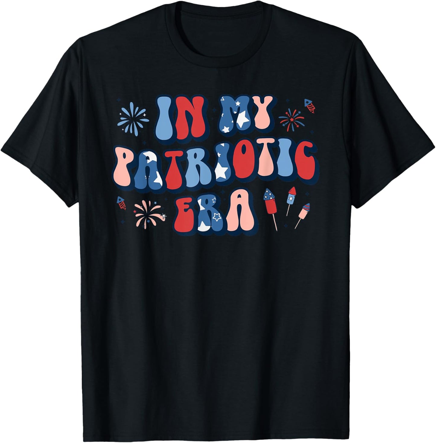 In My Patriotic Era Retro 4th of July Fourth Girls Groovy T-Shirt - T-Shirt | Black