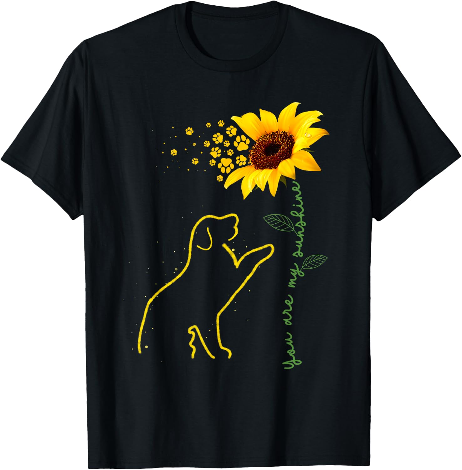 Cute Dog Lover Dog Sunflower Puppy Paw Print Men Women Kids T-Shirt - T-Shirt | Black
