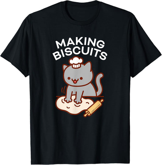 MAKING BISCUITS - Funny Cat Baker Chef T-Shirt - T-Shirt | Black