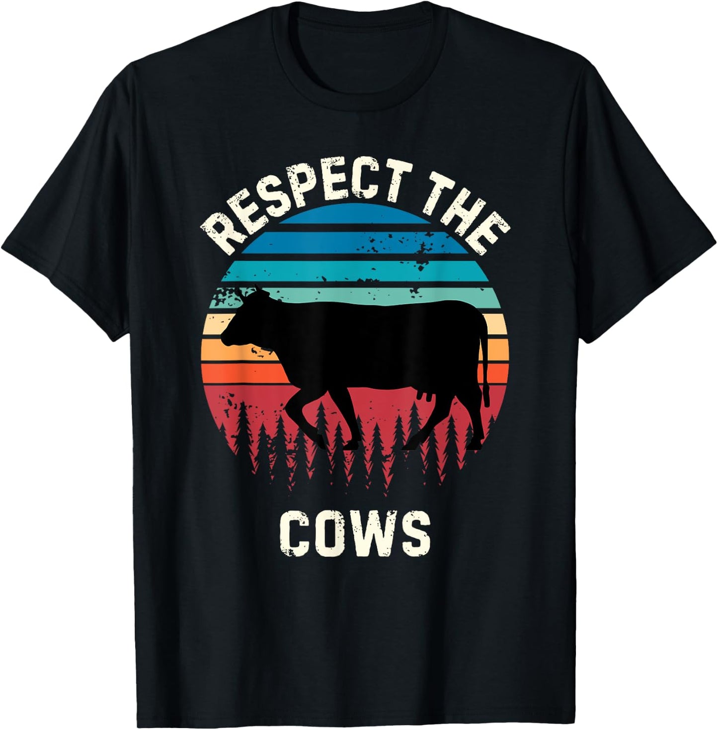 Retro Respect The Cows Vintage Grunge Cows Lover T-Shirt - T-Shirt | Black