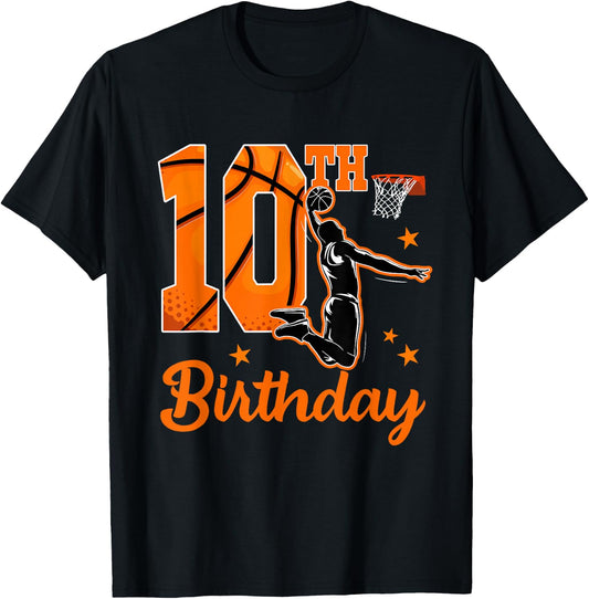 10th Birthday Basketball Theme 10 Year Old Boy Party T-Shirt - T-Shirt | Black
