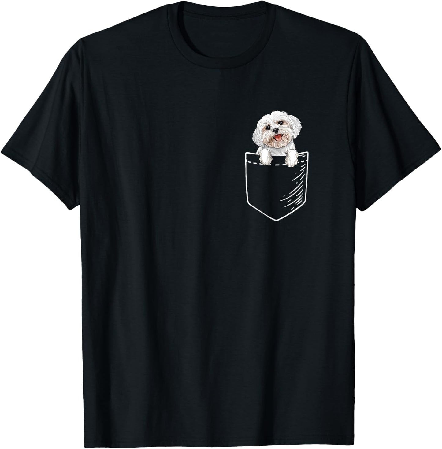 Funny Cute & Kids Pocket Maltese Lover T-Shirt - T-Shirt | Black