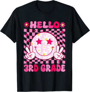 Hello 3rd Grade Back To School First Day Teachers Girls Kids T-Shirt - T-Shirt | Black
