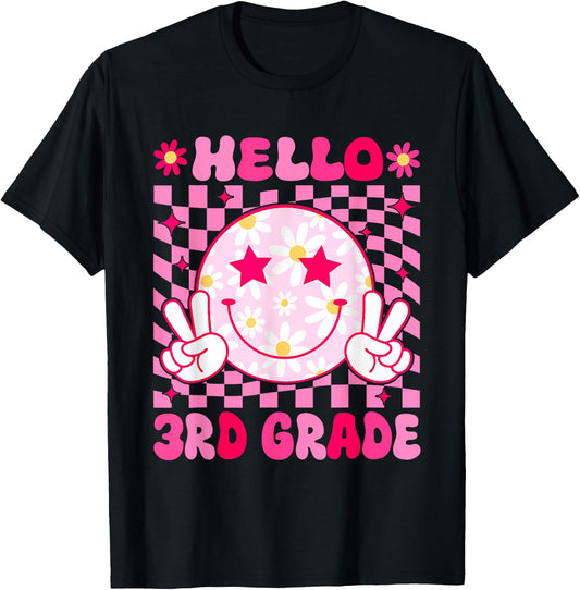 Hello 3rd Grade Back To School First Day Teachers Girls Kids T-Shirt - T-Shirt | Black