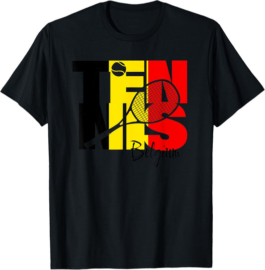 Belgian Tennis Player Belgium Flag Brussels Court Sports Fan T-Shirt - T-Shirt | Black