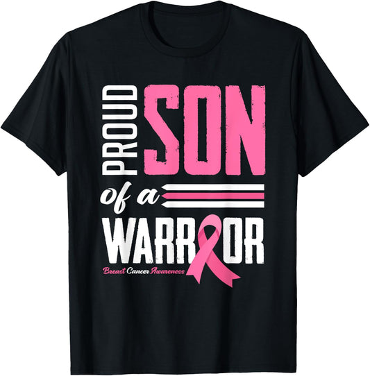 Proud Son Of A Warrior Mom Breast Cancer Awareness T-Shirt - T-Shirt | Black