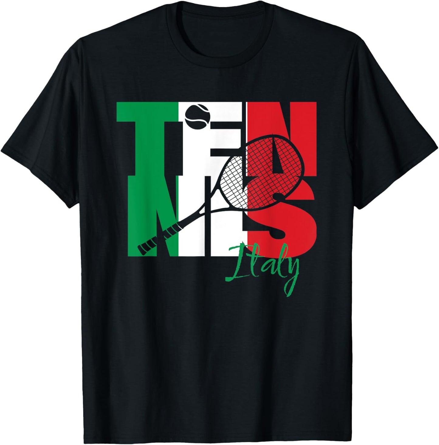 Italian Tennis Player Love Italy Republic National Flag Art T-Shirt - T-Shirt | Black