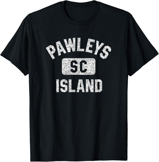 Pawleys Island SC Gym Style Distressed White Print T-Shirt - T-Shirt | Black