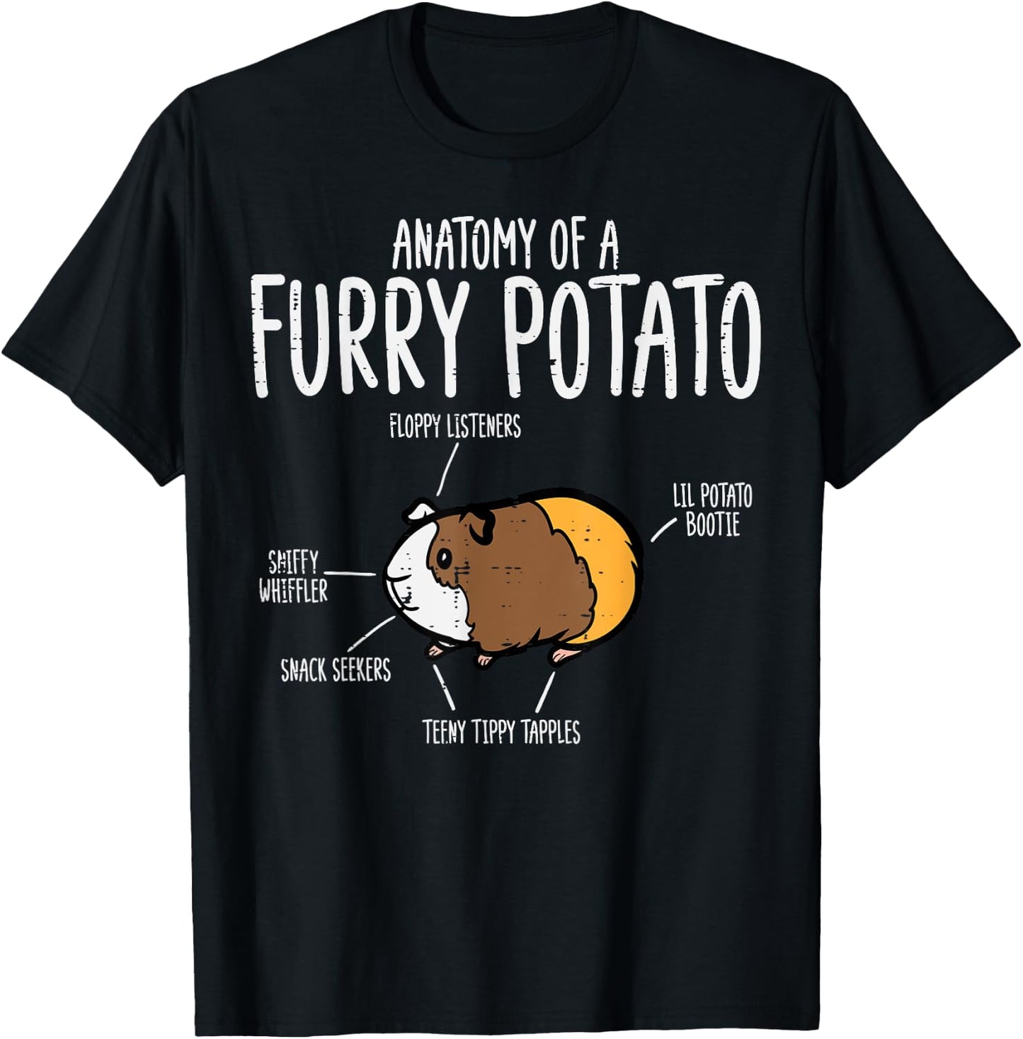 Guinea Pig Anatomy Of Furry Potato Funny Cavy Men Women Kids T-Shirt - T-Shirt | Black