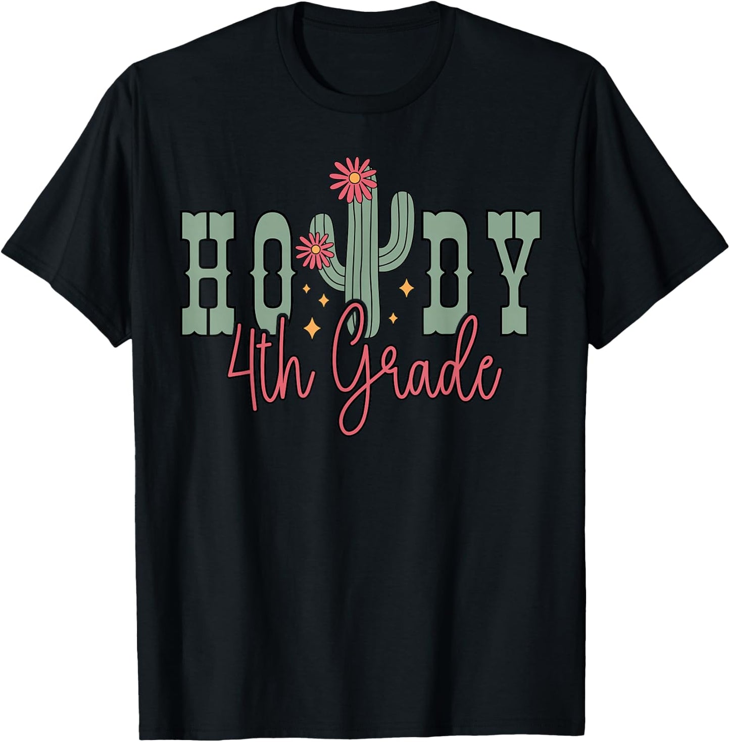 Cactus Howdy 4th Grade Teacher Student Rodeo Country Western T-Shirt - T-Shirt | Black