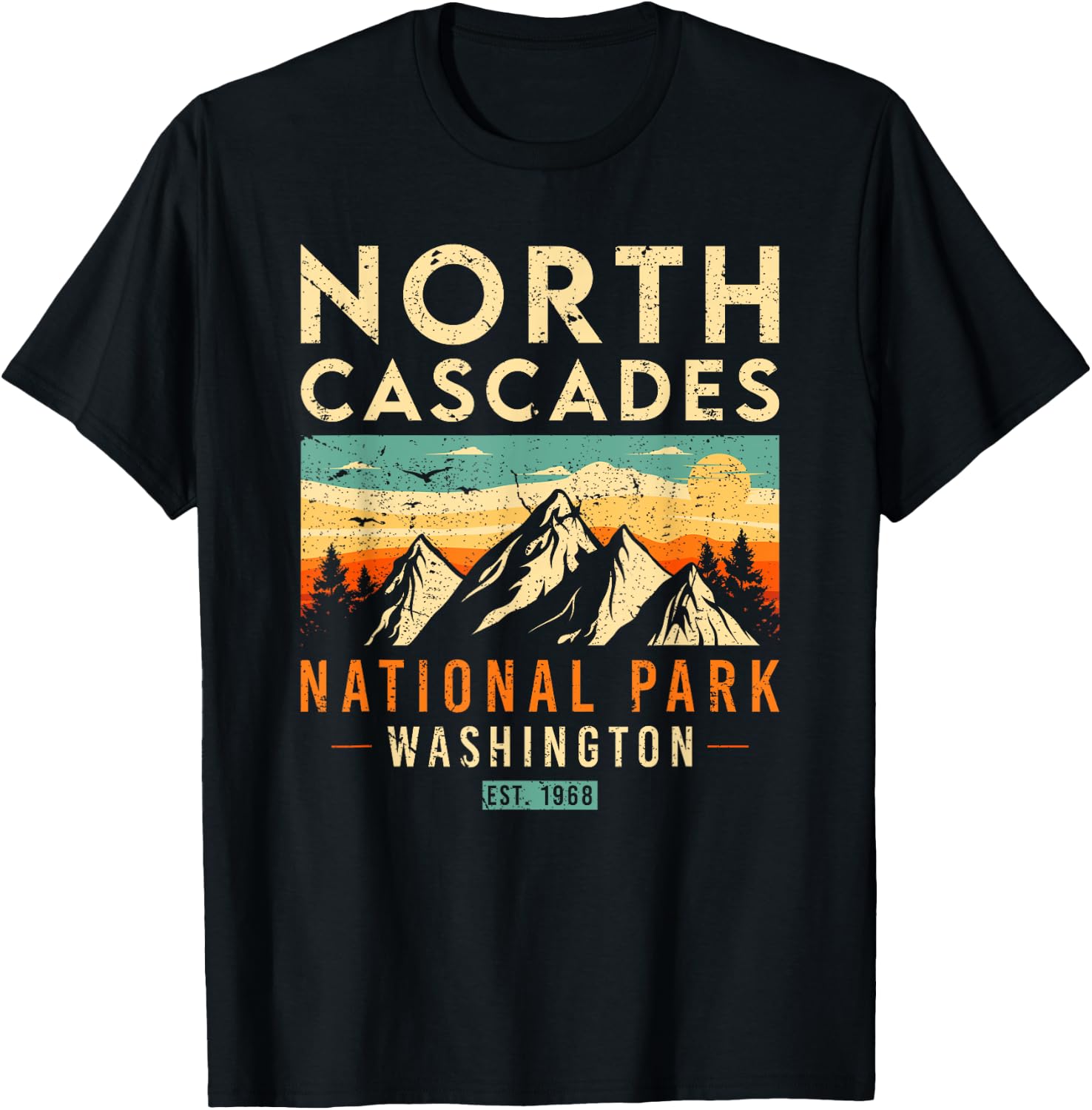 North Cascades Est 1968 Washington Retro National Park T-Shirt - T-Shirt | Black
