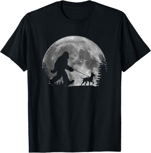 Bigfoot Walking a Dog Funny American Hairless Terrier Moon Women Kids T-Shirt - T-Shirt | Black