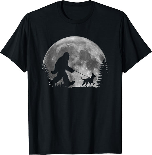 Bigfoot Walking a Dog Funny American Hairless Terrier Moon Women Kids T-Shirt - T-Shirt | Black