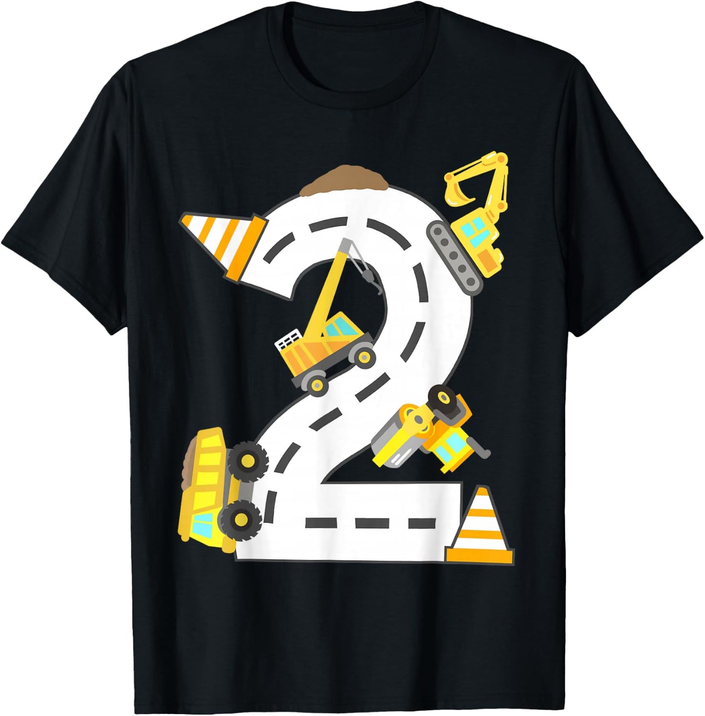 2nd Construction Birthday Party Excavator Boys 2 Years Old T-Shirt - T-Shirt | Black