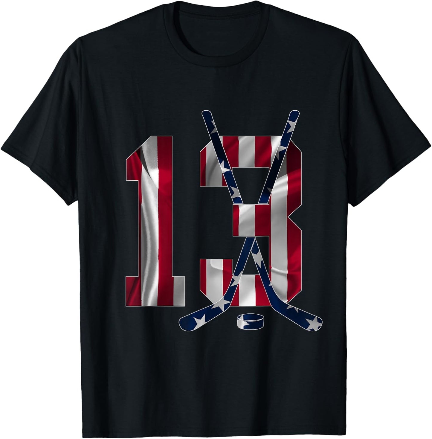 Number 13 Years Ice Hockey 13th Birthday T-Shirt - T-Shirt | Black