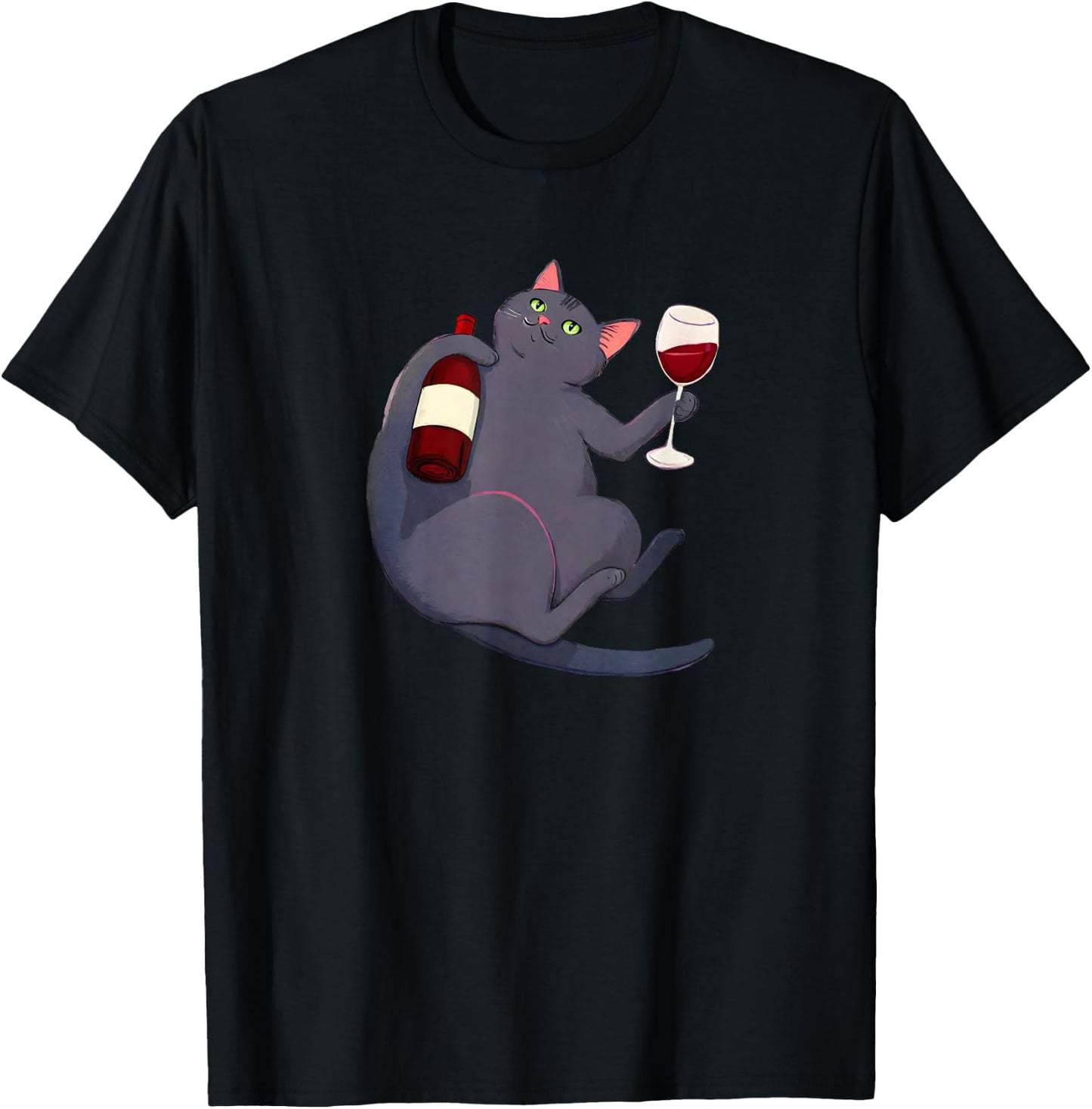 Cat and a bottle of wine. Cat wine red wine vino wine T-Shirt - T-Shirt | Black