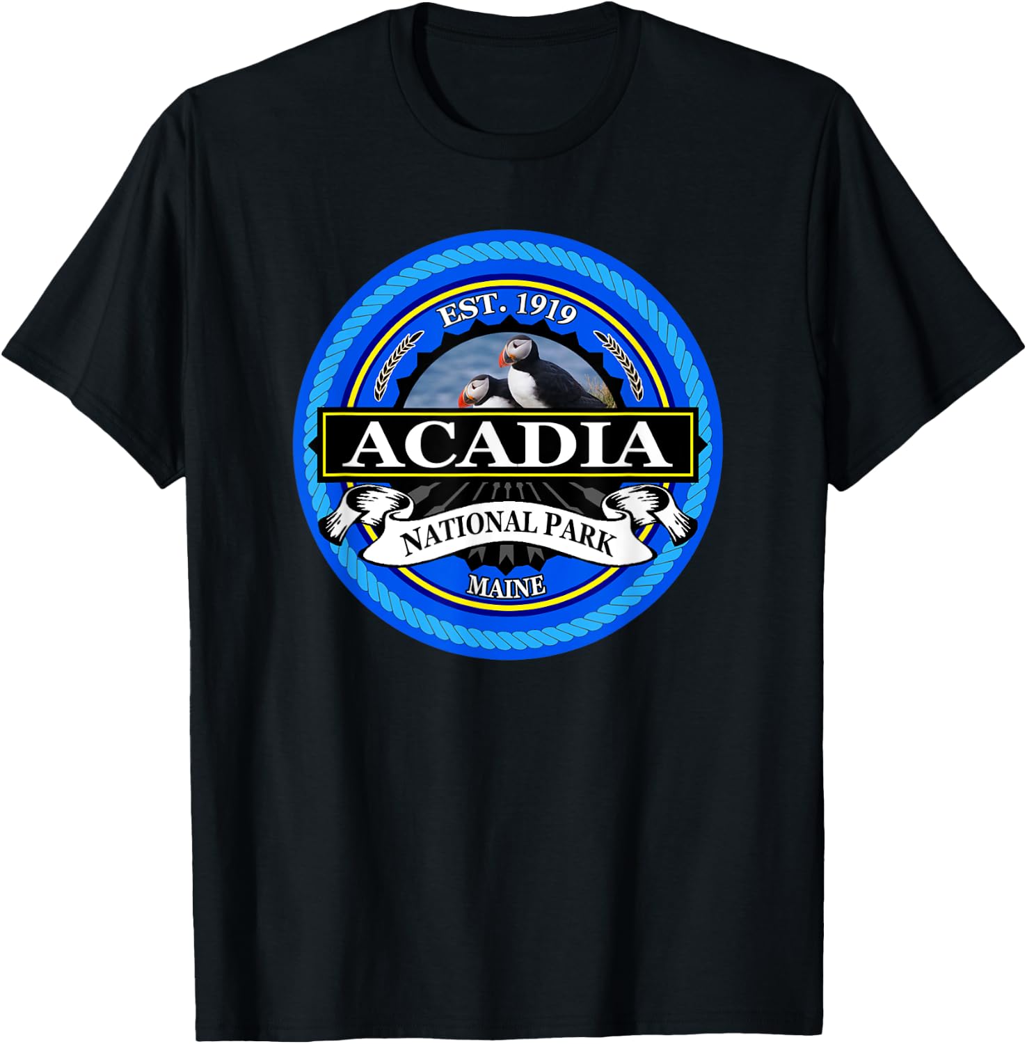 Acadia National Parks Puffins T-Shirt - T-Shirt | Black