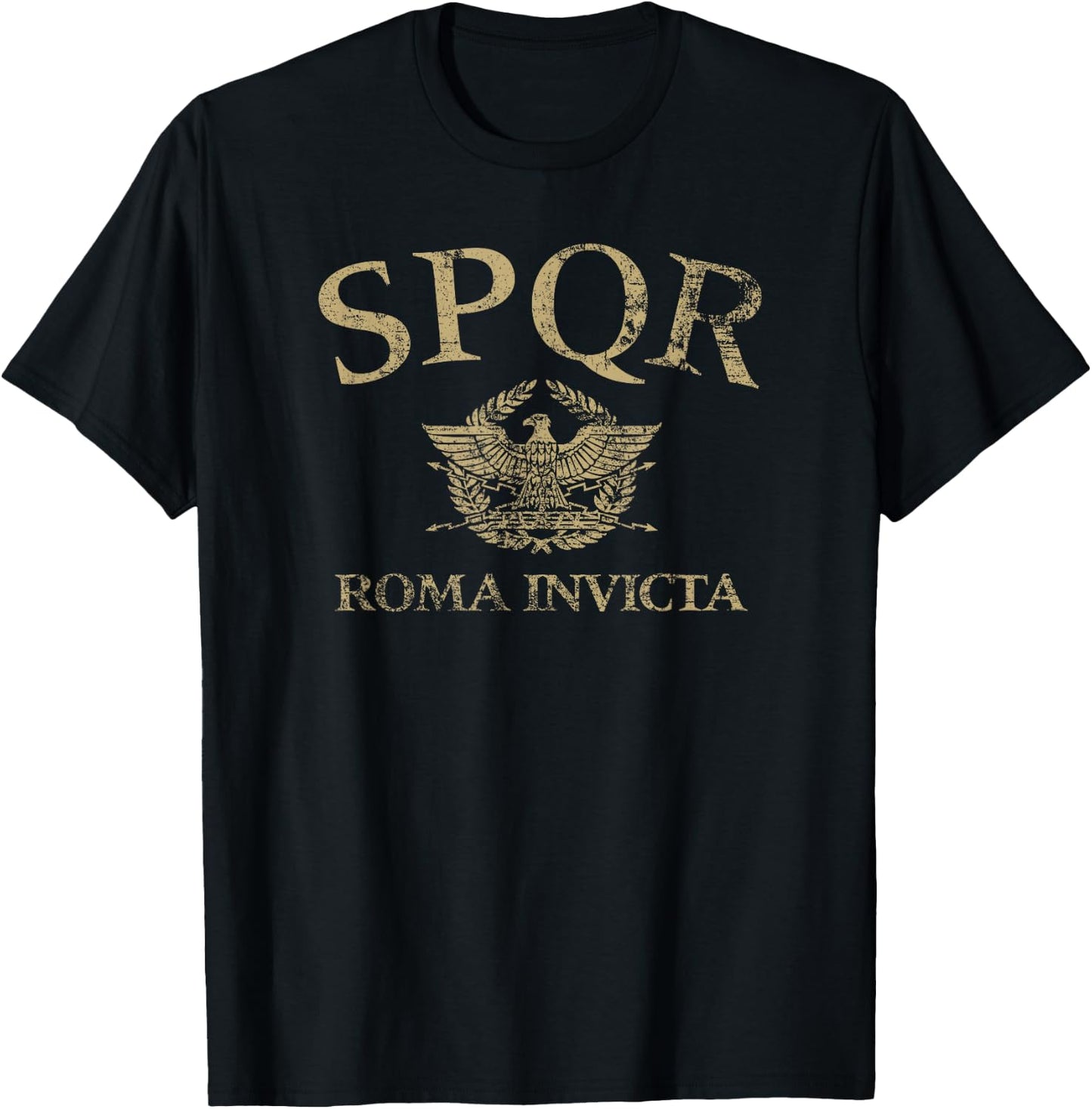 SPQR Arched Roman Eagle Roma Invicta Distressed , Small, Black T-Shirt - T-Shirt | Black