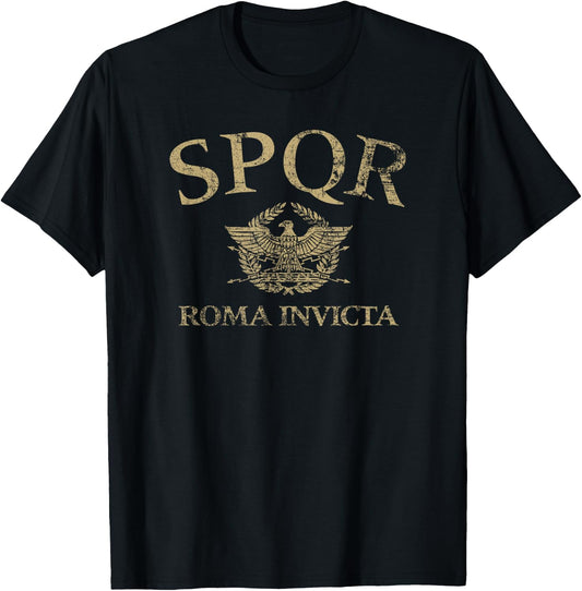 SPQR Arched Roman Eagle Roma Invicta Distressed , Small, Black T-Shirt - T-Shirt | Black