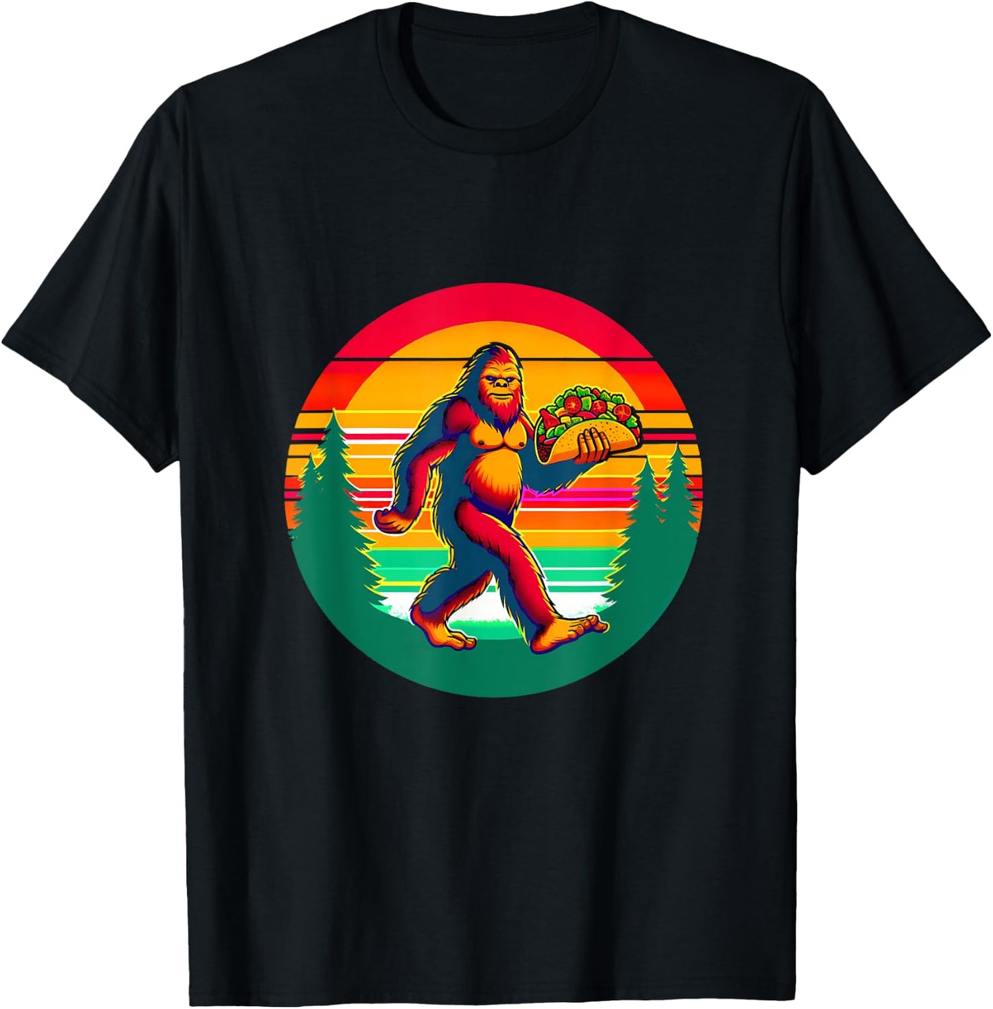 Funny Vintage Big Foot aka Sasquatch Holding a Taco T-Shirt - T-Shirt | Black