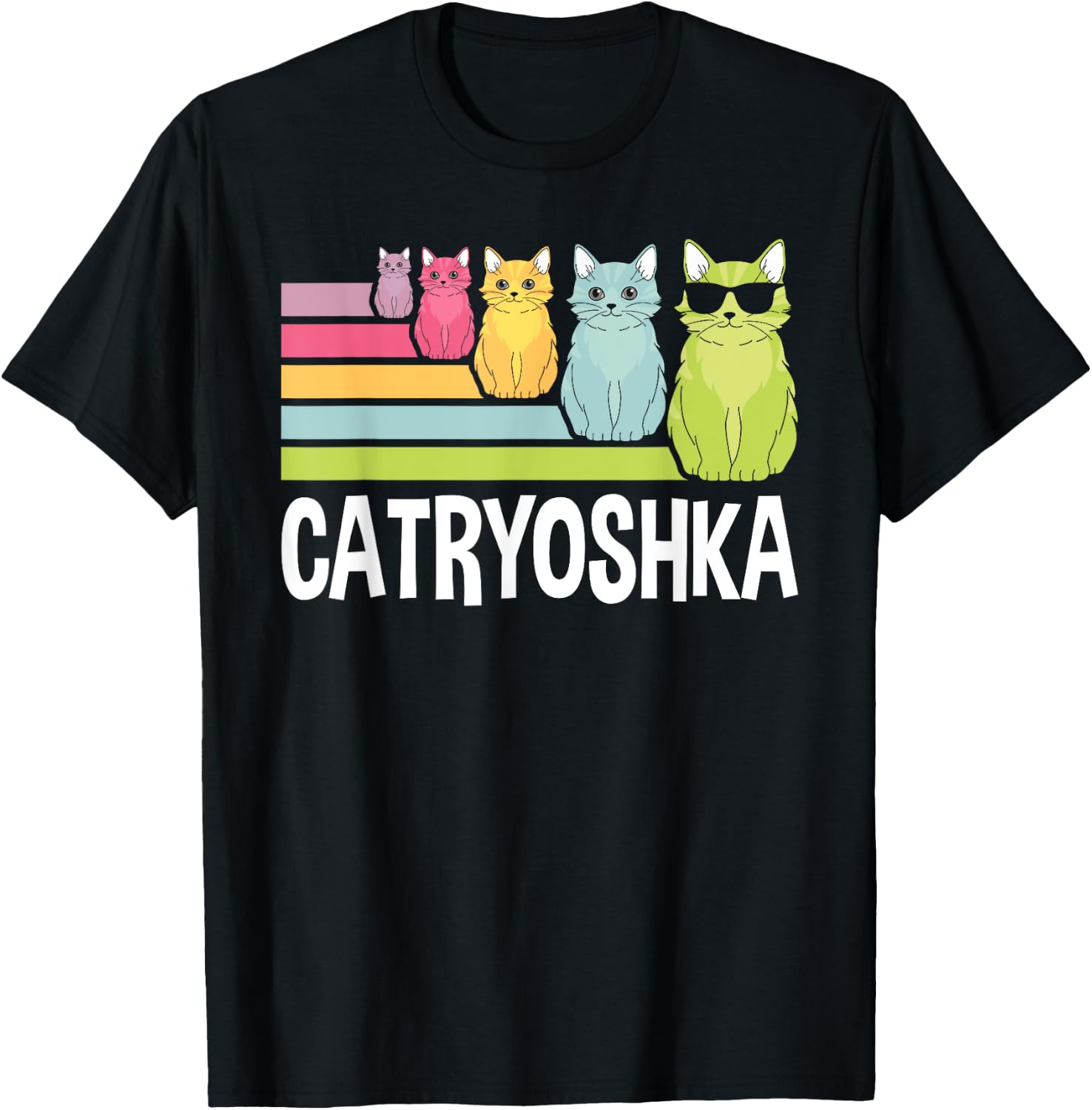 Catryoshka Cute Cats Matryoshka Russian Nesting Doll T-Shirt - T-Shirt | Black