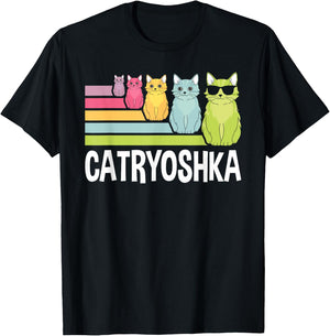 Catryoshka Cute Cats Matryoshka Russian Nesting Doll T-Shirt - T-Shirt | Black