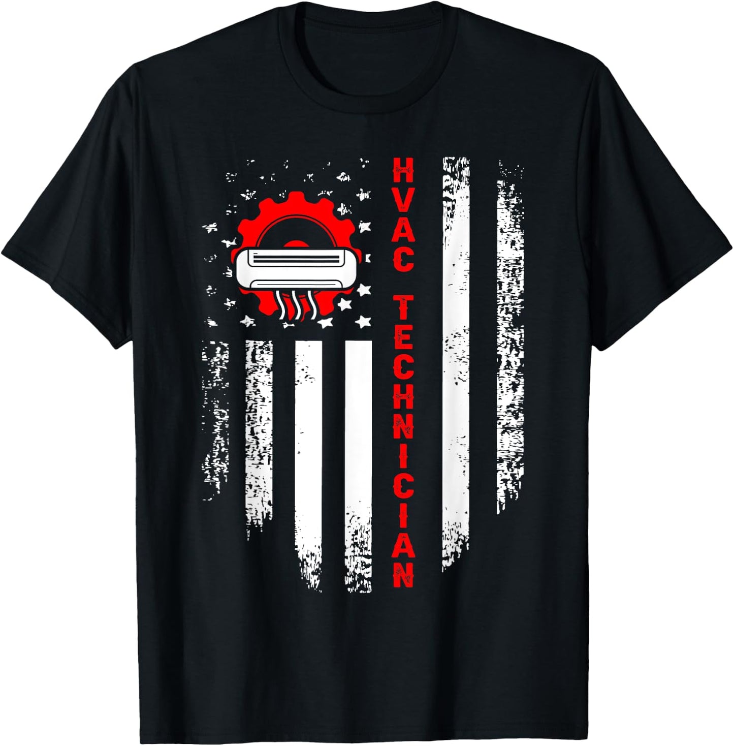 HVAC Technician USA Flag Mechanic Repairman T-Shirt - T-Shirt | Black