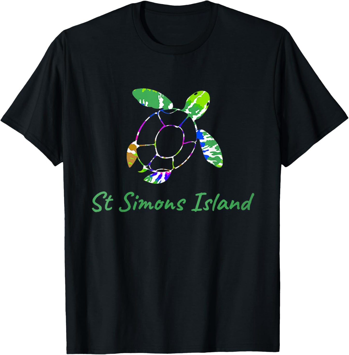 Tie Dye Turtle Marine Life St Simons Island Georgia Batik T-Shirt - T-Shirt | Black