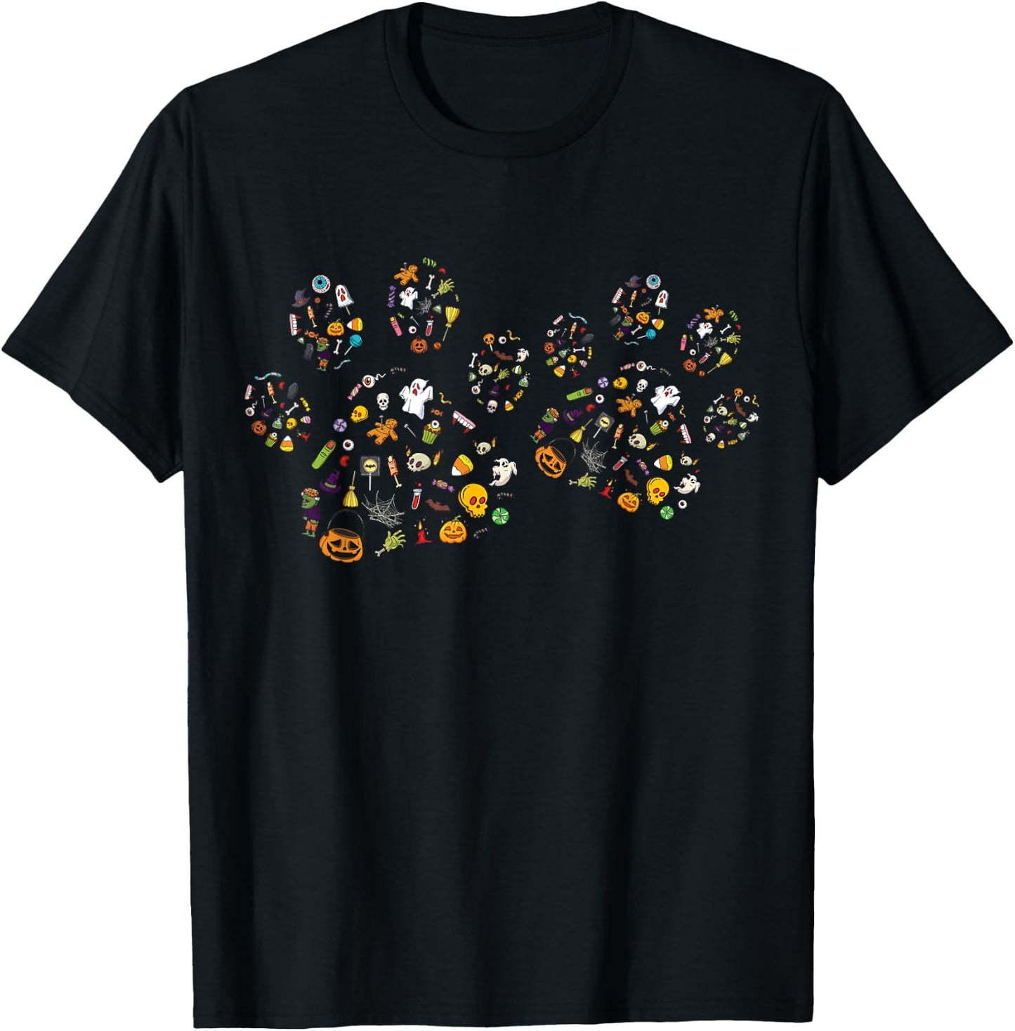 Cute Paw Print Halloween Dog Candy Pumpkin Ghost T-Shirt - T-Shirt | Black