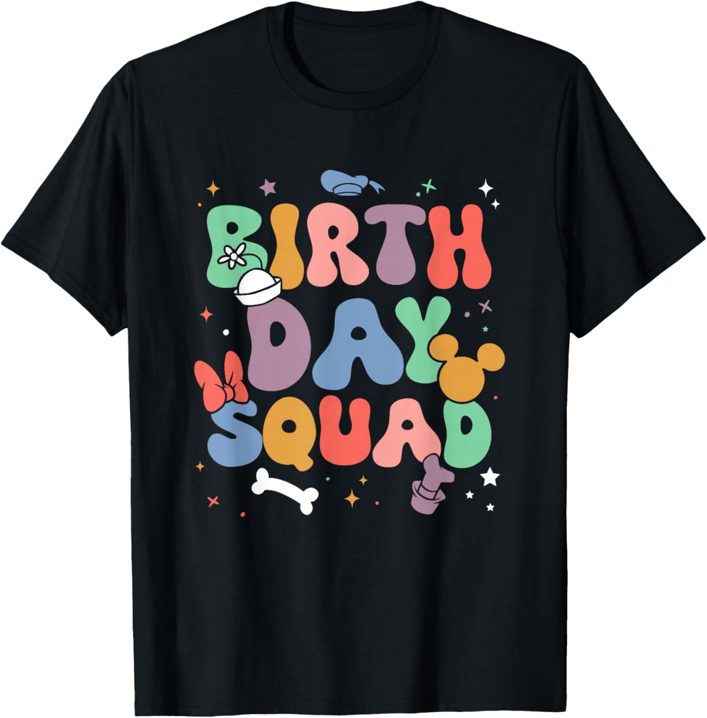 Disney Mickey and Friends Birthday Squad Vintage Logo T-Shirt - T-Shirt | Black