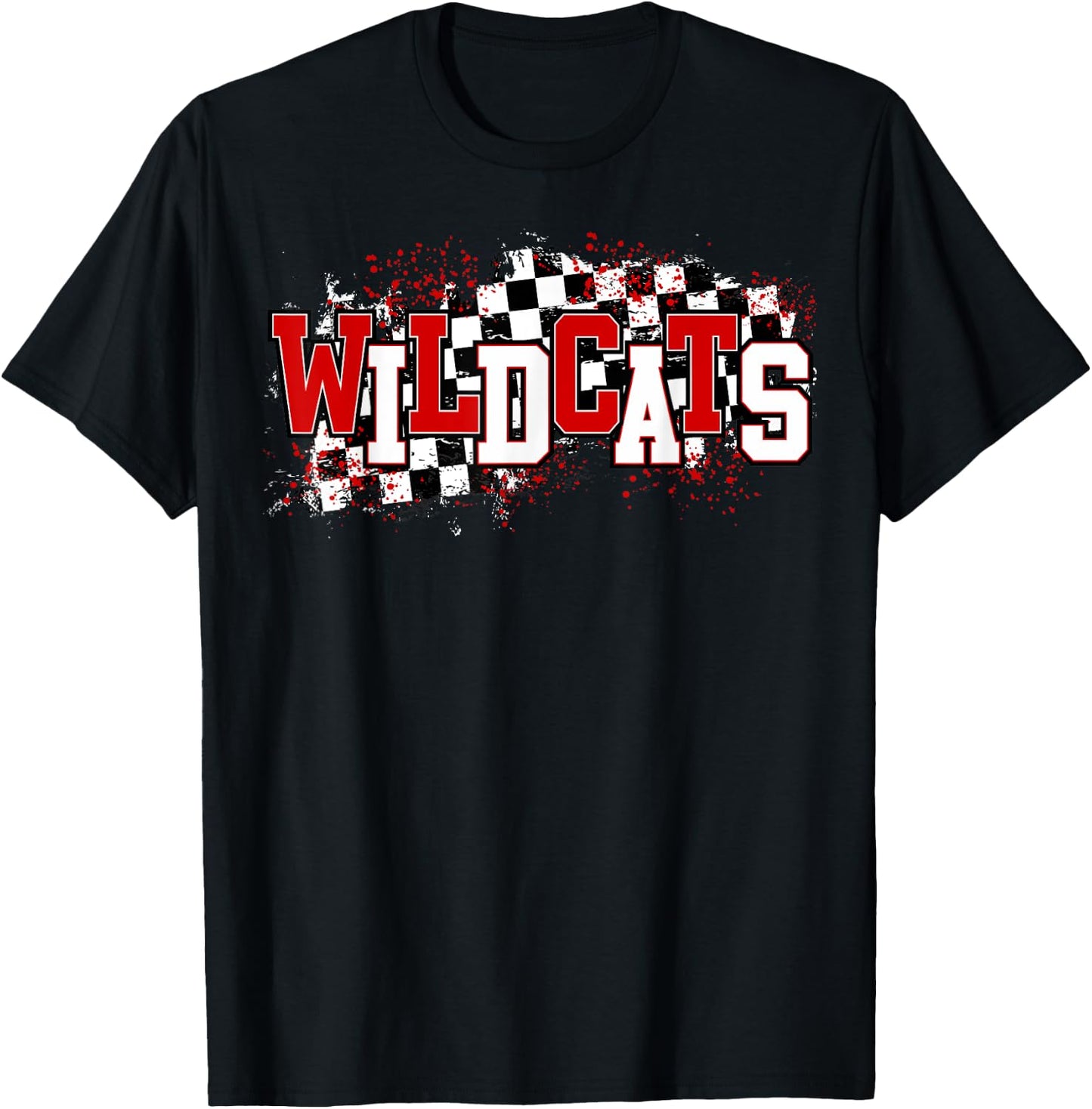 Red Wildcats School Spirit Wildcat Pride Checkered Teacher Men Women Girls Kids T-Shirt - T-Shirt | Black