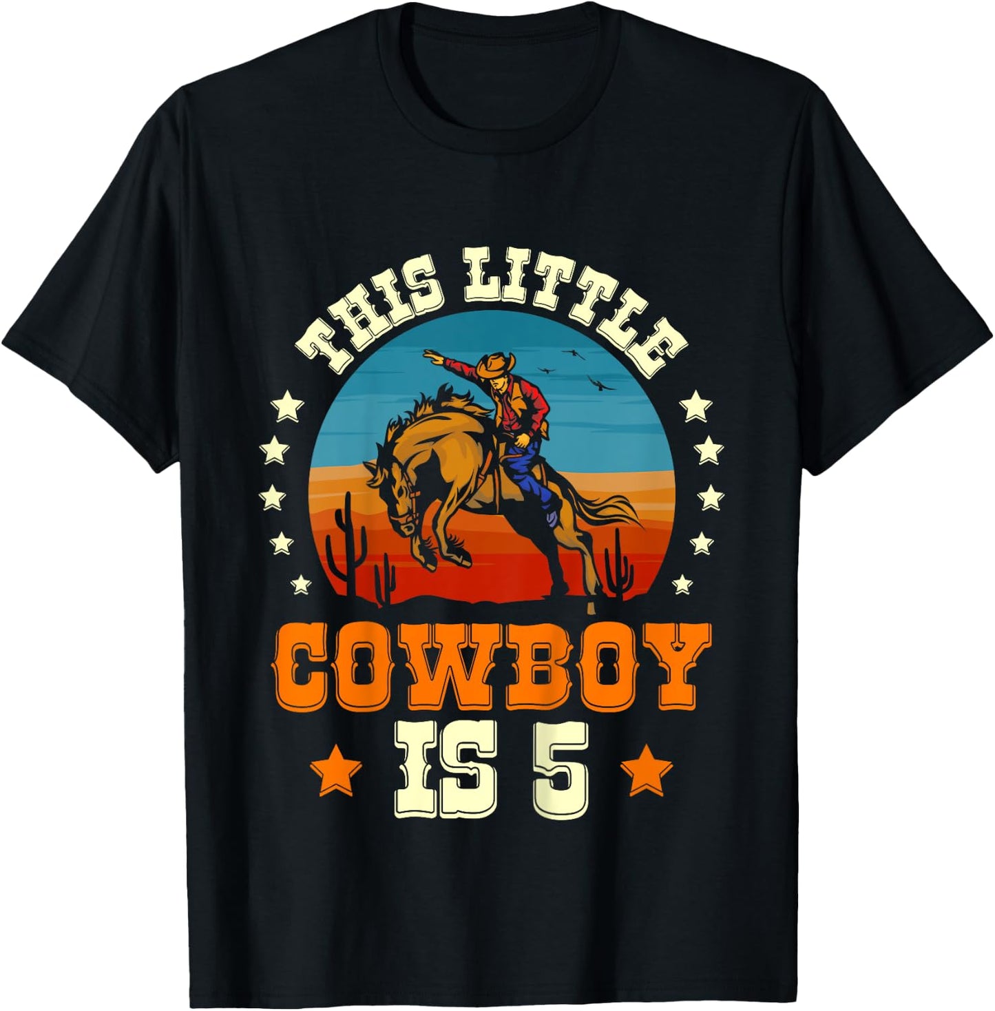 Kids Cowboy 5th Birthday Boys 5 Year Old Rodeo Western Horse T-Shirt - T-Shirt | Black
