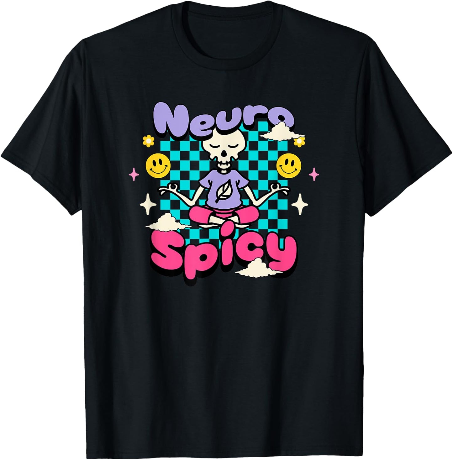 Neuro Spicy ADHD Autism Awareness Retro Groovy Skeleton T-Shirt - T-Shirt | Black