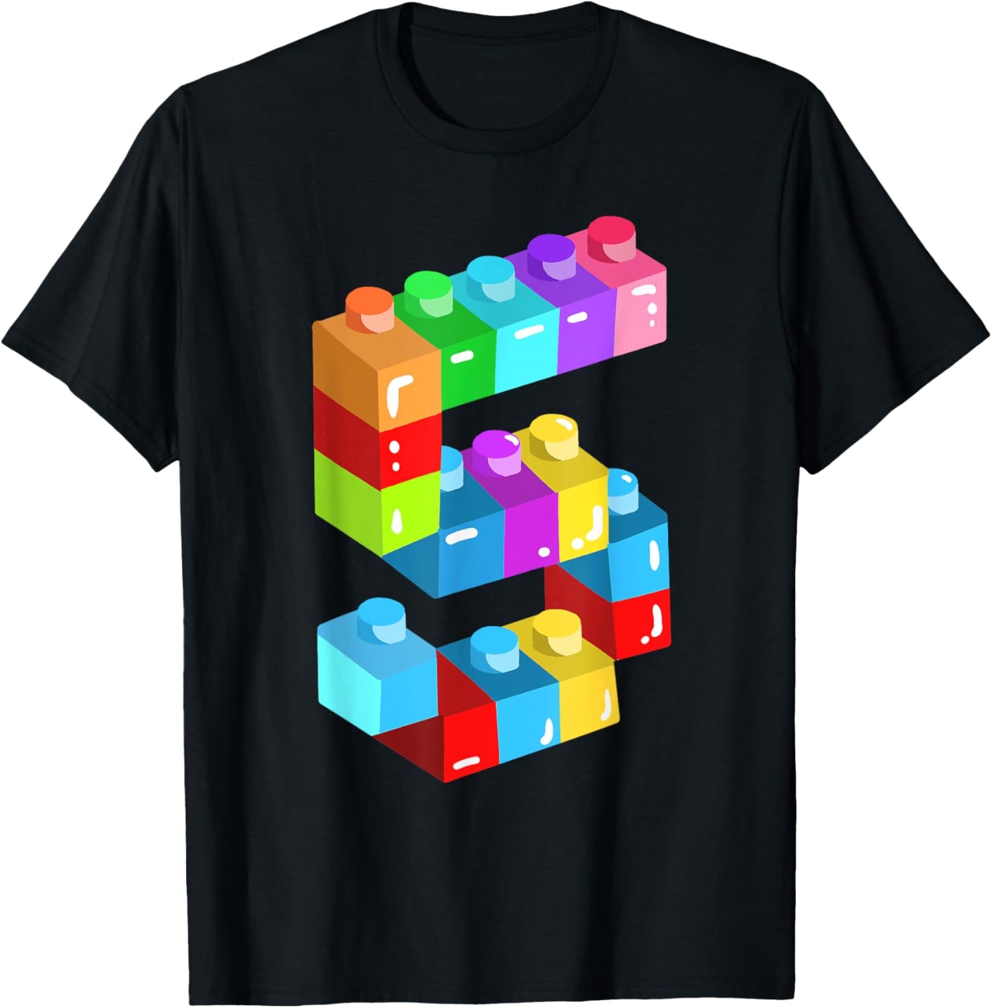 Kids Building Blocks Bricks 5 Years Old 5th Birthday Boys T-Shirt - T-Shirt | Black
