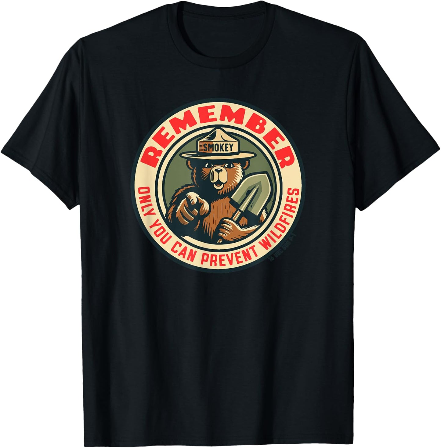 Giant Step Design Co. Remember Only You Vintage Smokey Bear Retro T-Shirt - T-Shirt | Black