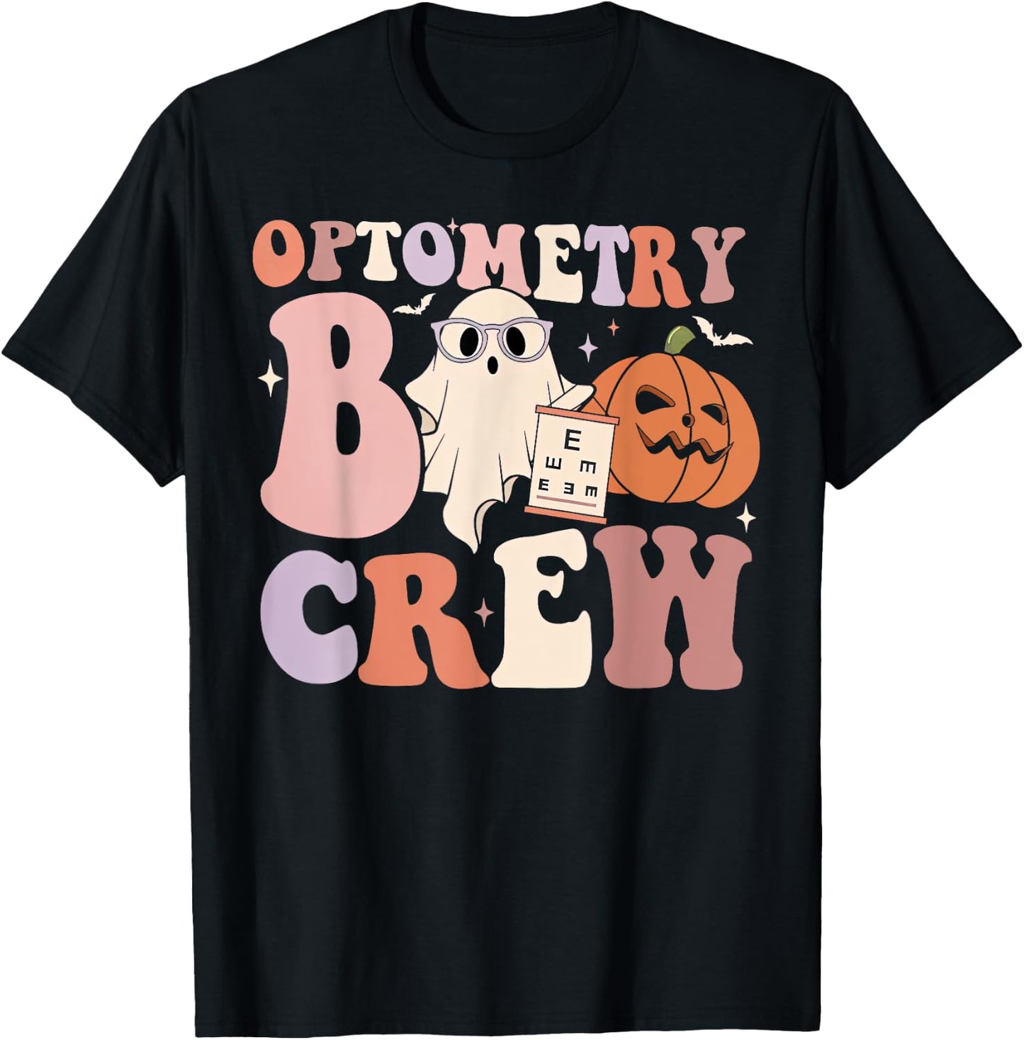 Retro Optometry Boo Crew Optometrist Ghost Pumpkin Halloween T-Shirt - T-Shirt | Black