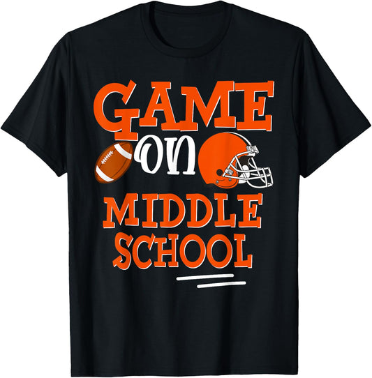 Football Game on Middle School Back to School Kid Boy Studen T-Shirt - T-Shirt | Black